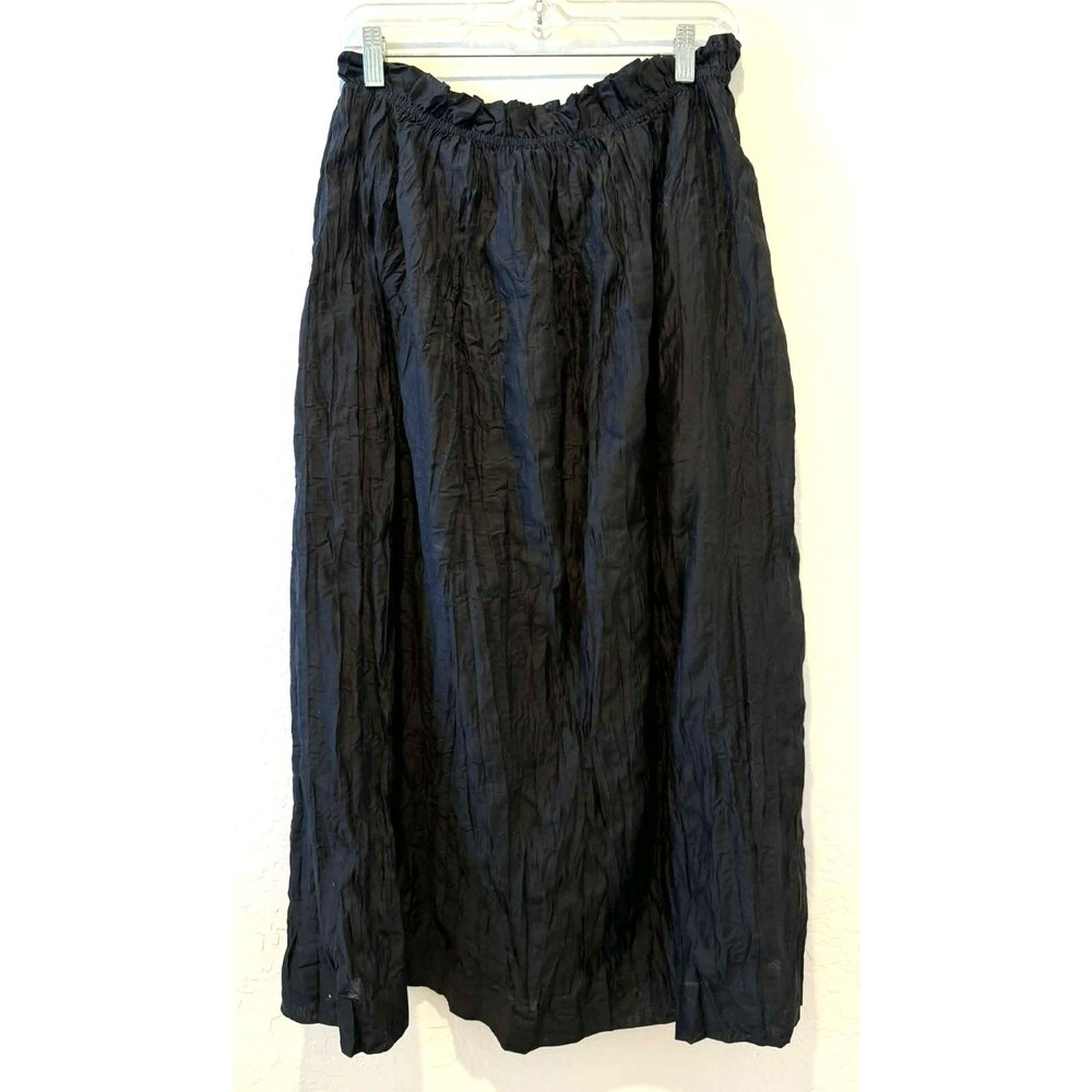J.Crew MEDIUM Black Crinkle Midi Skirt Casual or Career Minimalist Elastic Waist - Picture 3 of 6